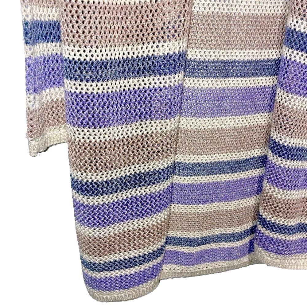 L’AGENCE Koi Striped Metallic Open-Knit Longline Cardigan NWT Large Duster - Picture 10 of 11
